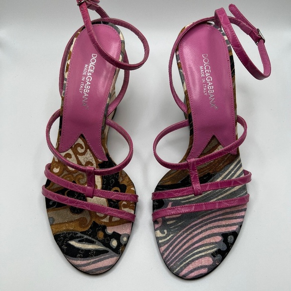 Dolce & Gabbana wedge sandal Pink Leather Strap Wedge Size 36 - Picture 1 of 14